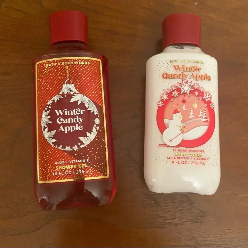 Christmas Winter Candy Apple Set Bath & Body Works Shower Gel & Body Lot…